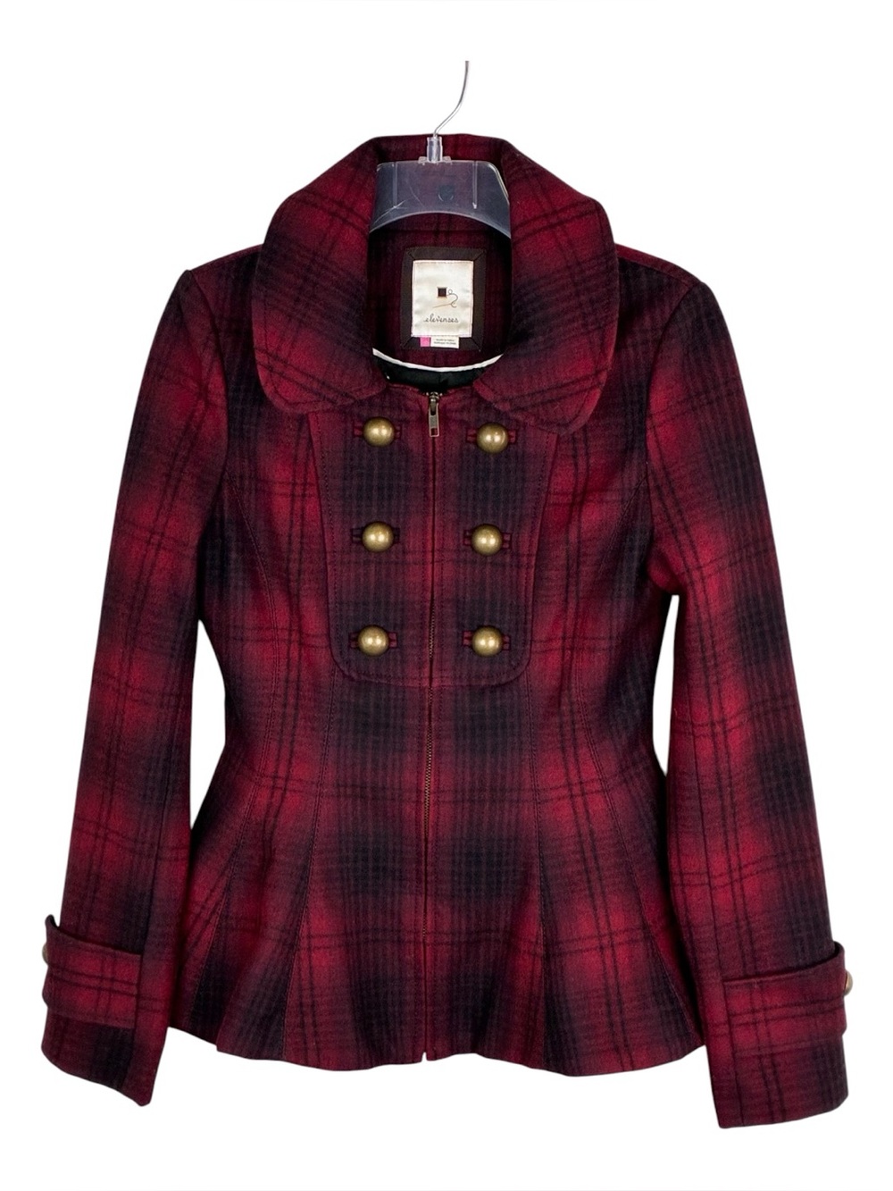 Anthropology Elevenses Plaid Zip Wool Blend Zip Front Jacket Size 0